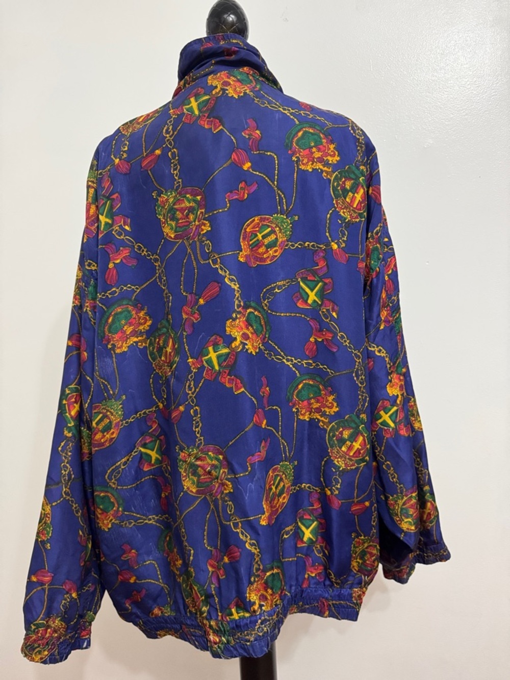 Vintage Simply Rich Silk Blue Chain Print Bomber Jacket - Picture 3 of 4